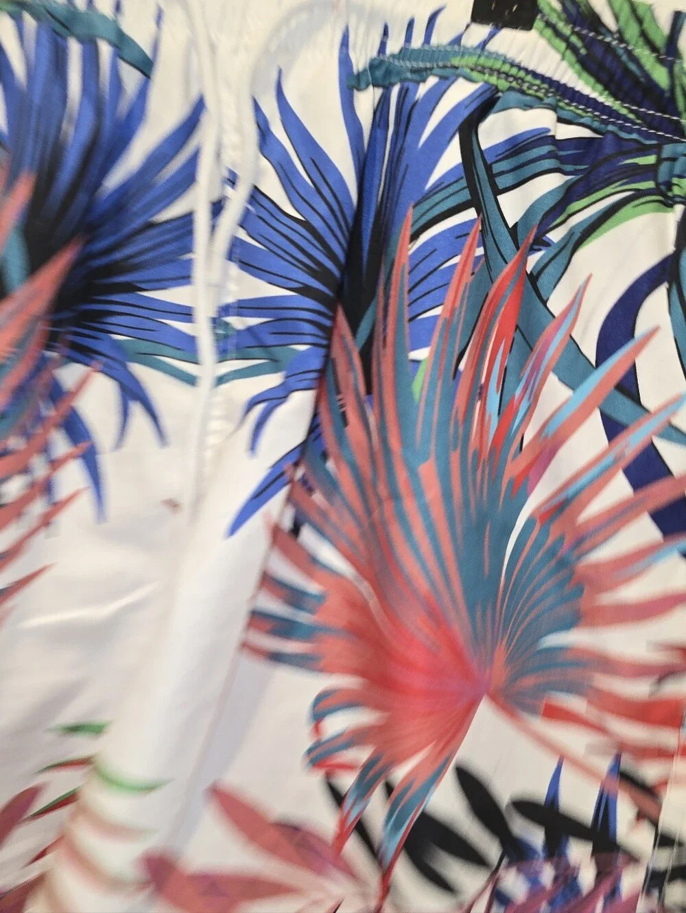 Tropical Print Swim Shorts - White Base with Multicolor Palms 2XL